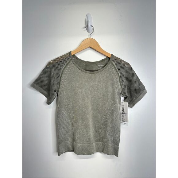 Nine West Active Wear Womens Short Sleeve Top Green Breathable Size S/M NWT - Picture 2 of 7